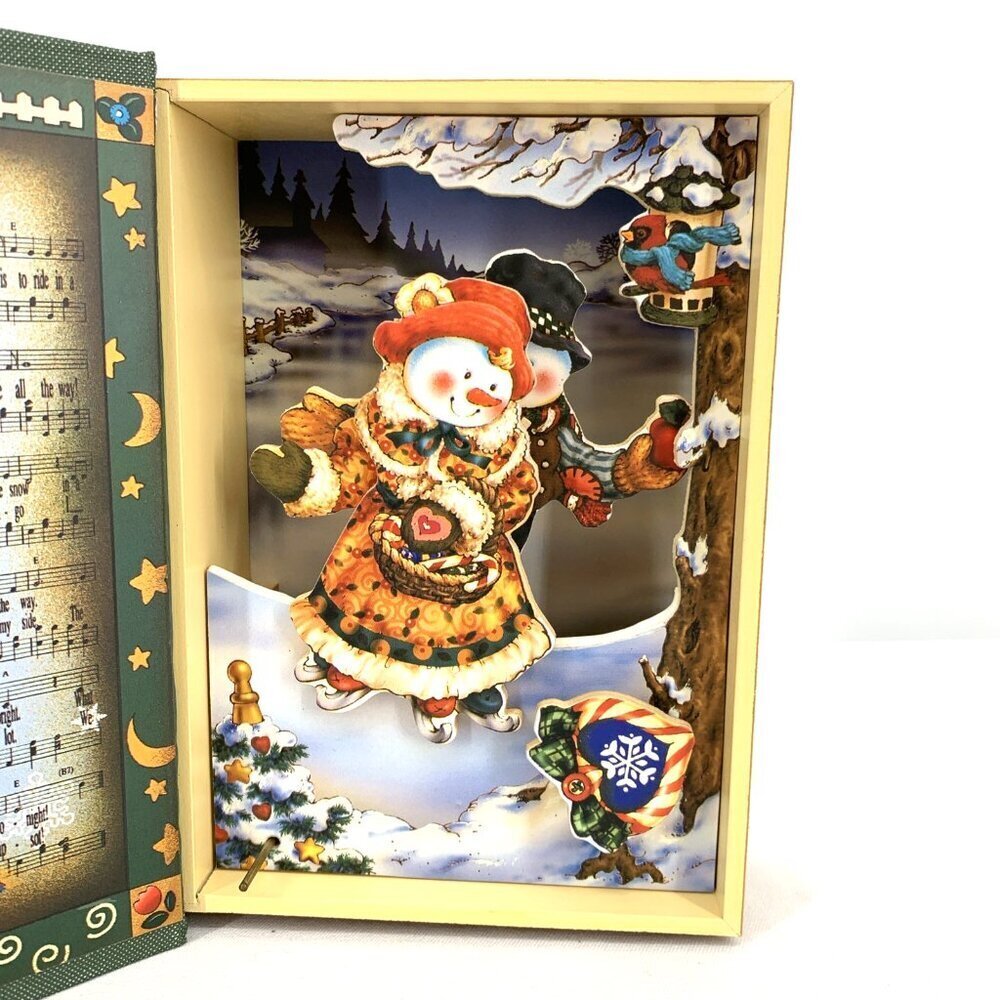 Christmas Book Music Box Musical Wind Up Dancing Snow People Jingle Bells